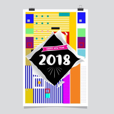 Mutlu yeni yıl 2018 renkli soyut tasarım, takvim ve tebrik kartı için vektör öğeleri.