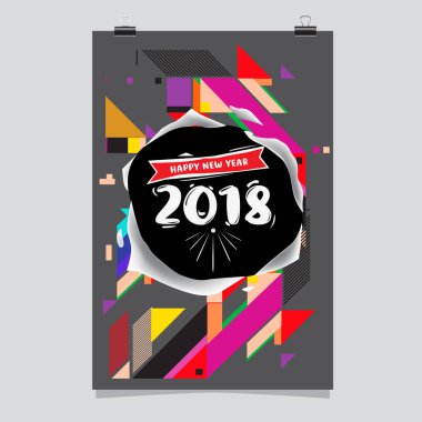 Mutlu yeni yıl 2018 renkli soyut tasarım, takvim ve tebrik kartı için vektör öğeleri.
