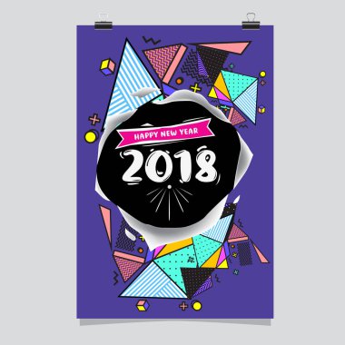 Mutlu yeni yıl 2018 renkli soyut tasarım, takvim ve tebrik kartı için vektör öğeleri.