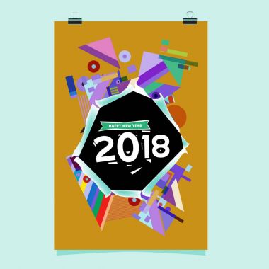 Mutlu yeni yıl 2018 renkli soyut tasarım, takvim ve tebrik kartı için vektör öğeleri.