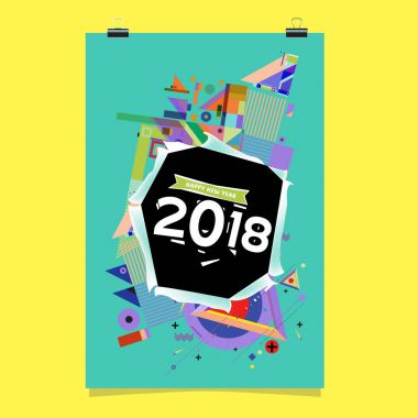 Mutlu yeni yıl 2018 renkli soyut tasarım, takvim ve tebrik kartı için vektör öğeleri.