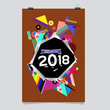 Mutlu yeni yıl 2018 renkli soyut tasarım, takvim ve tebrik kartı için vektör öğeleri.