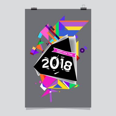 Mutlu yeni yıl 2018 renkli soyut tasarım, takvim ve tebrik kartı için vektör öğeleri.