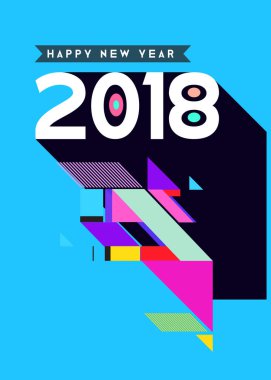 Mutlu yeni yıl 2018 renkli soyut tasarım, takvim ve tebrik kartı için vektör öğeleri.