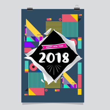 Mutlu yeni yıl 2018 renkli soyut tasarım, takvim ve tebrik kartı için vektör öğeleri.