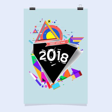 Mutlu yeni yıl 2018 renkli soyut tasarım, takvim ve tebrik kartı için vektör öğeleri.