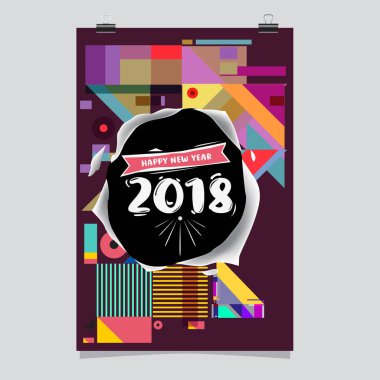 Mutlu yeni yıl 2018 renkli soyut tasarım, takvim ve tebrik kartı için vektör öğeleri.