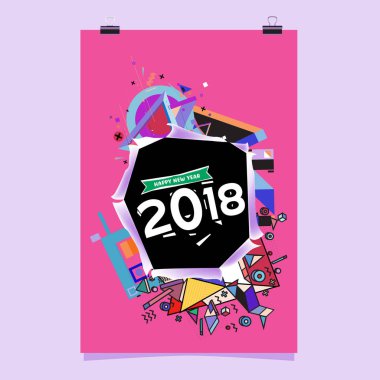 Mutlu yeni yıl 2018 renkli soyut tasarım, takvim ve tebrik kartı için vektör öğeleri.