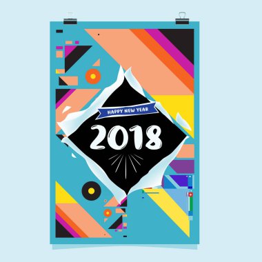 Mutlu yeni yıl 2018 renkli soyut tasarım, takvim ve tebrik kartı için vektör öğeleri.