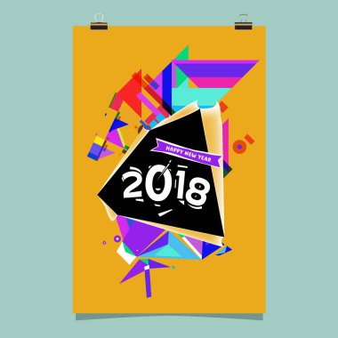 Mutlu yeni yıl 2018 renkli soyut tasarım, takvim ve tebrik kartı için vektör öğeleri.