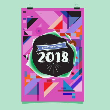 Mutlu yeni yıl 2018 renkli soyut tasarım, takvim ve tebrik kartı için vektör öğeleri.