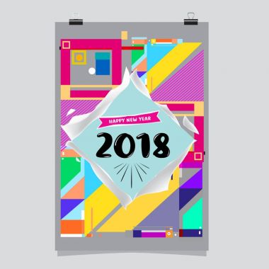 Mutlu yeni yıl 2018 renkli soyut tasarım, takvim ve tebrik kartı için vektör öğeleri.