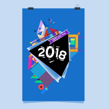 Mutlu yeni yıl 2018 renkli soyut tasarım, takvim ve tebrik kartı için vektör öğeleri.