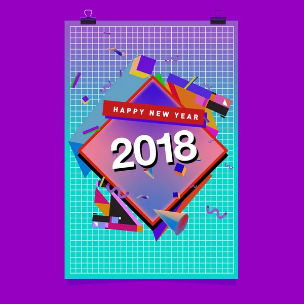 Happy New Year 2018 Colorful Abstract Design Vector Elements Calendar — Stock Vector