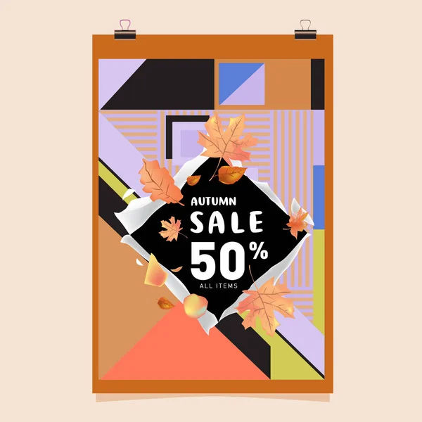 Venta Otoño Memphis Estilo Web Banner Cartel Descuento Moda Viajes — Vector de stock