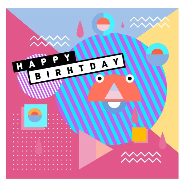 Happy Birthday Memphis Style Vector Design Greeting Cards Poster Colorful — Stock Vector