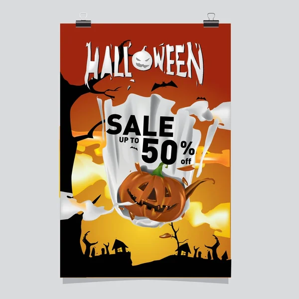 Cartel Venta Halloween Evento Fiesta Plantilla Vectorial Temporada Otoño Otoño — Vector de stock