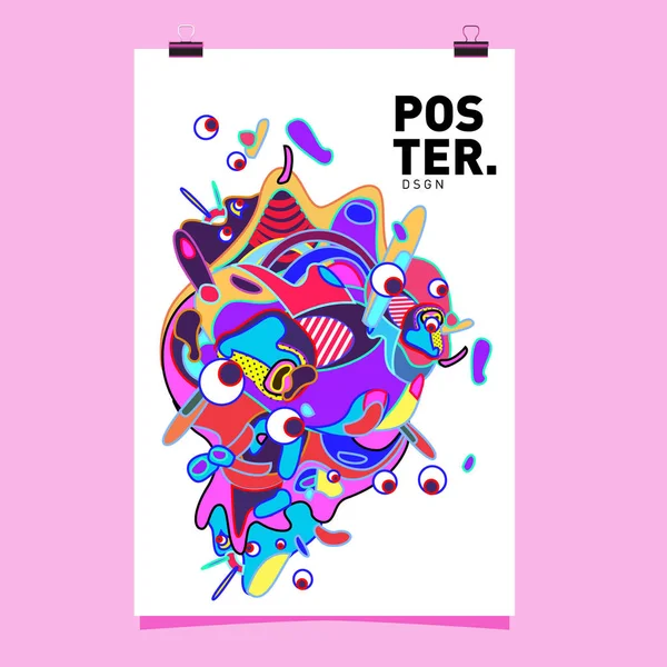 Sıvı Renk Küme Kapsıyor Sıvı Şekiller Kompozisyon Fütüristik Tasarım Poster — Stok Vektör