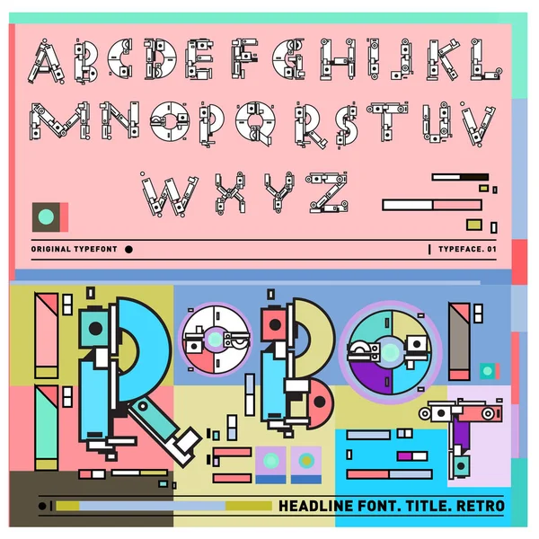 Vector Colorful Retro Alphabet Unique Fonts Design Illustration Template Techno — Stock Vector