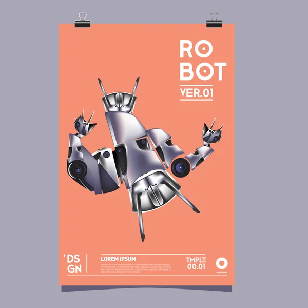 Ilustracja Wektorowa Realistyczne Robot Robot Zabawki Zaprojektować Plakat Festiwalu Szablonu — Wektor stockowy