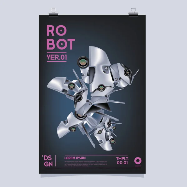 Vector Realistic Robot Illustration Plantilla Póster Del Festival Diseño Robots — Archivo Imágenes Vectoriales