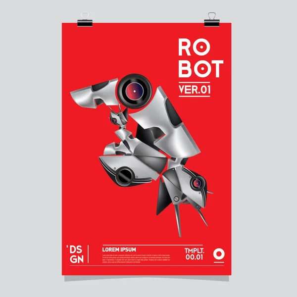 Vector Realistic Robot Illustration Plantilla Póster Del Festival Diseño Robots — Vector de stock