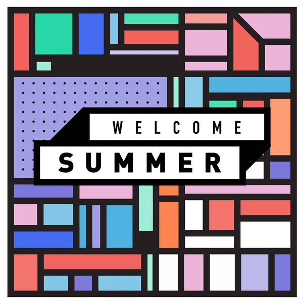 Memphis Style Illustration Summer Poster Welcome Summer Typographic Design — Stock Vector