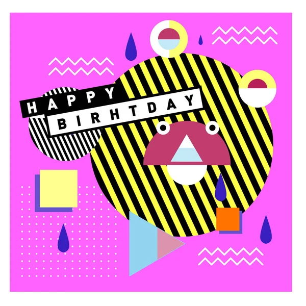 Happy Birthday Memphis Style Vector Design Greeting Cards Poster Colorful — Stock Vector