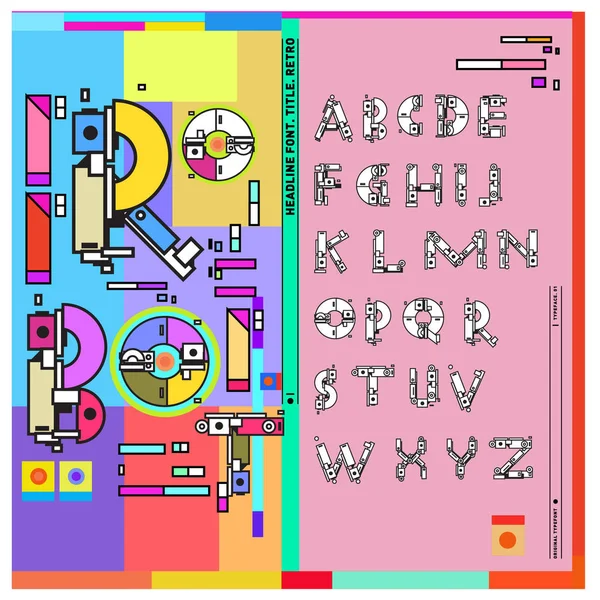 Vector Colorful Retro Alphabet Unique Fonts Design Illustration Template Techno — Stock Vector