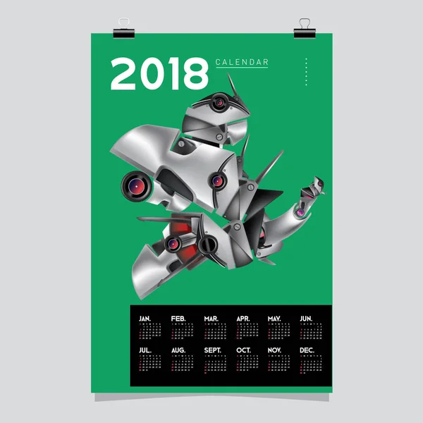 2018 Calendar Design Template Vector Realistic Robot Toys Illustration Cover — Stock Vector