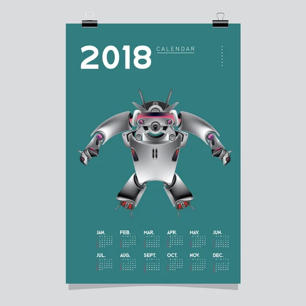 2018 Calendar Design Template Vector Realistic Robot Toys Illustration Cover — Stock Vector