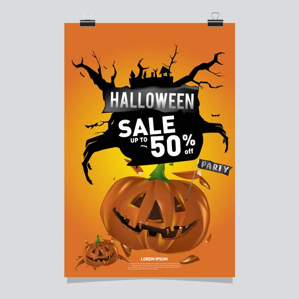 Poster Halloween Sale and Party event. Vector Template Halloween Fall and Autumn season.