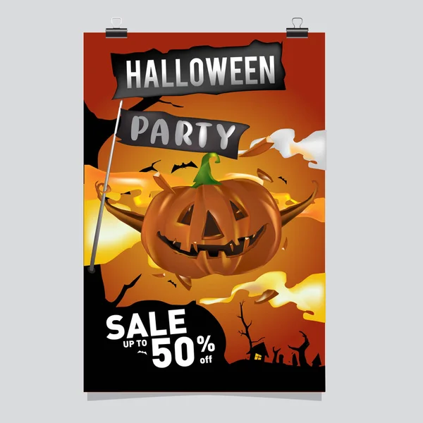 Cartel Venta Halloween Evento Fiesta Plantilla Vectorial Temporada Otoño Otoño — Vector de stock