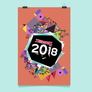 Mutlu yeni yıl 2018 renkli soyut tasarım, takvim ve tebrik kartı için vektör öğeleri.