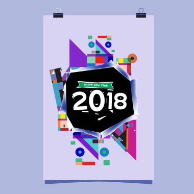 Mutlu yeni yıl 2018 renkli soyut tasarım, takvim ve tebrik kartı için vektör öğeleri.