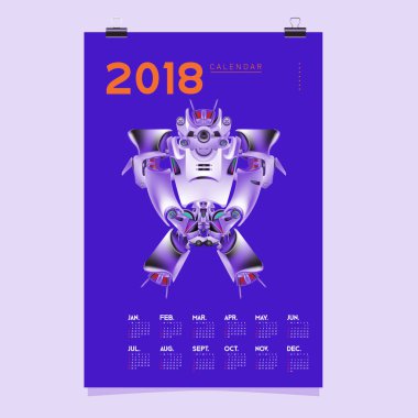 2018 takvim tasarım şablonu. 3D gerçekçi Robot ve oyuncaklar illüstrasyon kapak için vektör.