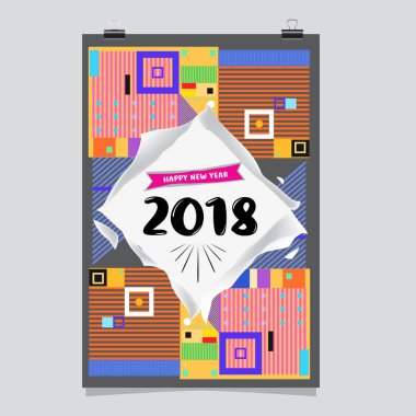 Mutlu yeni yıl 2018 renkli soyut tasarım, takvim ve tebrik kartı için vektör öğeleri.