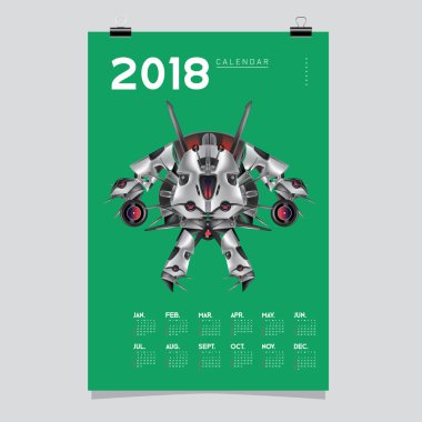 2018 takvim tasarım şablonu. 3D gerçekçi Robot ve oyuncaklar illüstrasyon kapak için vektör.