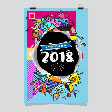 Mutlu yeni yıl 2018 renkli soyut tasarım, takvim ve tebrik kartı için vektör öğeleri.