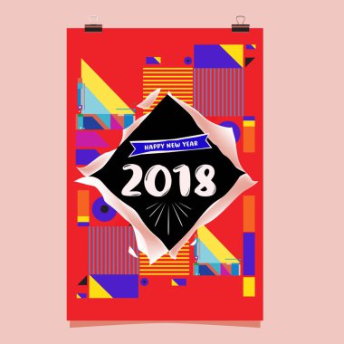 Mutlu yeni yıl 2018 renkli soyut tasarım, takvim ve tebrik kartı için vektör öğeleri.