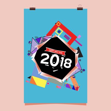Mutlu yeni yıl 2018 renkli soyut tasarım, takvim ve tebrik kartı için vektör öğeleri.