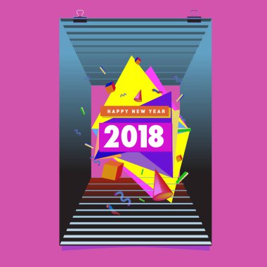 Mutlu yeni yıl 2018 renkli soyut tasarım, takvim ve tebrik kartı için vektör öğeleri.
