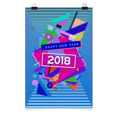 Mutlu yeni yıl 2018 renkli soyut tasarım, takvim ve tebrik kartı için vektör öğeleri.