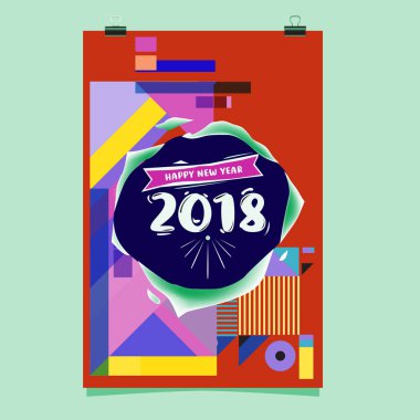 Mutlu yeni yıl 2018 renkli soyut tasarım, takvim ve tebrik kartı için vektör öğeleri.