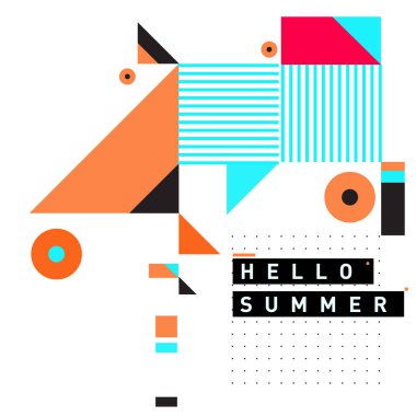 Trendy vektör yaz kartları illüstrasyon satır öğeleri ve soyut renkli doku. Tasarım poster, kart, davetiye, broşür ve tanıtım şablonu için. Moda sanat baskı ve arka plan.