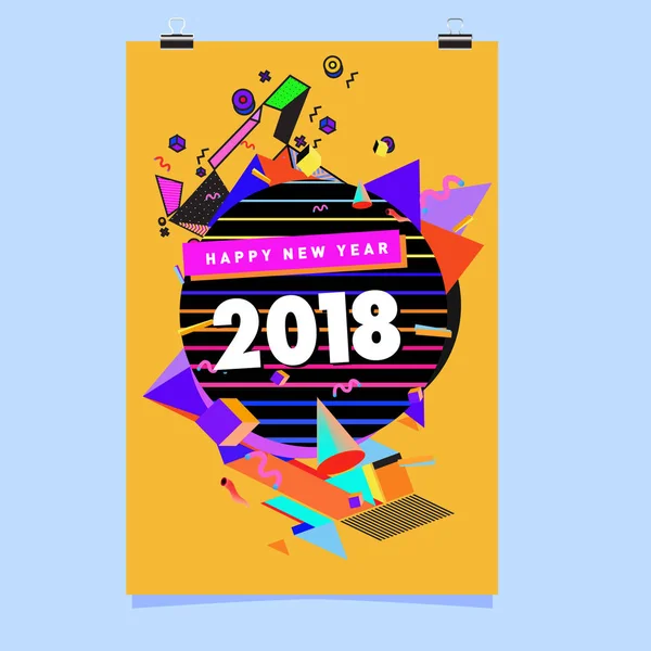 Happy New Year 2018 Colorful Abstract Design Vector Elements Calendar — Stock Vector