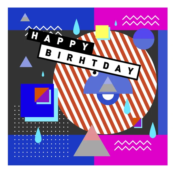 Happy Birthday Memphis Style Vector Design Greeting Cards Poster Colorful — Stock Vector