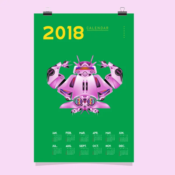 2018 Plantilla Diseño Calendario Vector Realista Robot Juguetes Ilustración Para — Archivo Imágenes Vectoriales