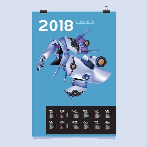 Modelo Design Calendário 2018 Vector Robô Realista Brinquedos Ilustração Para —  Vetores de Stock