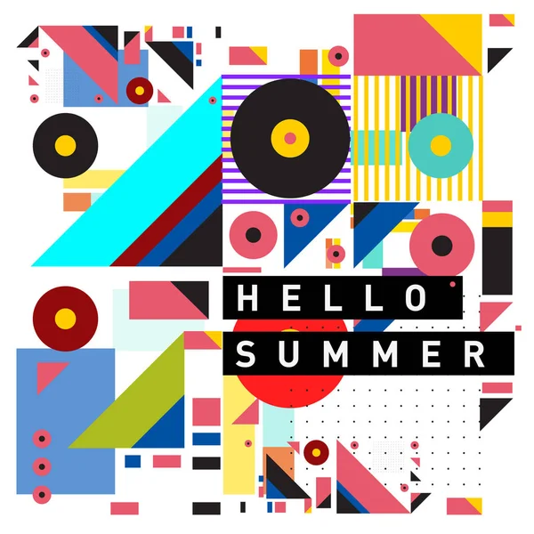 Trendy Vector Summer Cards Illustration Line Elements Abstract Colorful Texture — Stock Vector